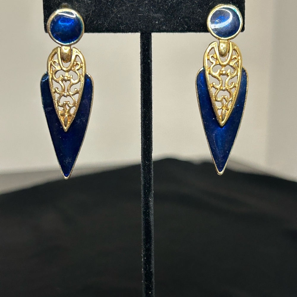 Elegant Vintage Blue and Gold Earrings